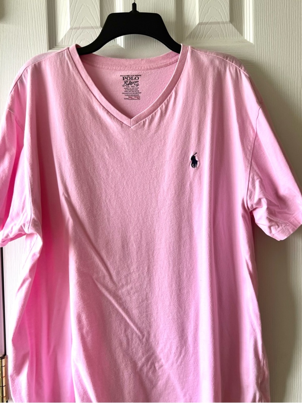 Polo by Ralph Lauren Men’s Pink V‑Neck Tee with Navy Pony